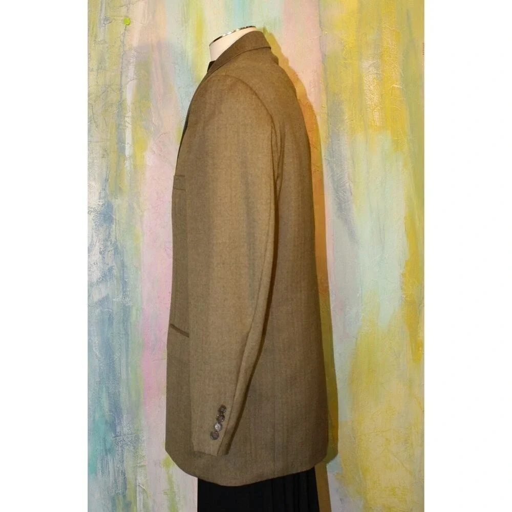 46 HAGGAR Beige Brown Blazer Mini Herringbone Academia Jacket Sport Coat TAN 46L